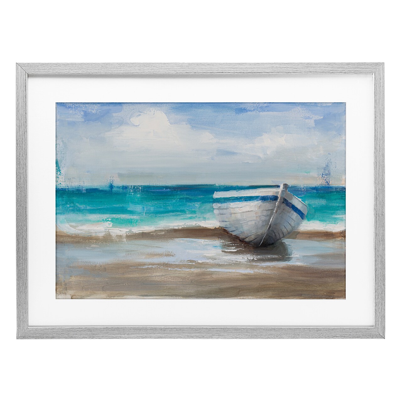 Stupell Industries Painterly Boat On The Shore Framed Print Under Glass, design by Cloverfield & Co.
